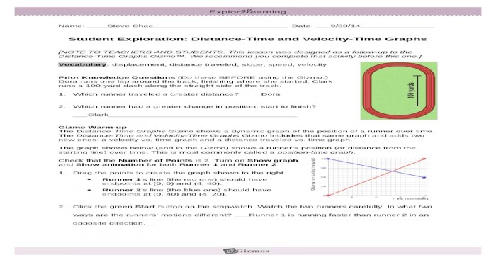 Distance time and velocity time graphs gizmo answer key